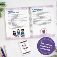 As a part of the happy journal virtual retreat, you'll receive a pre-retreat workbook (printable) that includes the supplies you'll need for the retreat. You'll also have a few pre-retreat exercises to make your retreat go as smoothly as possible. 
